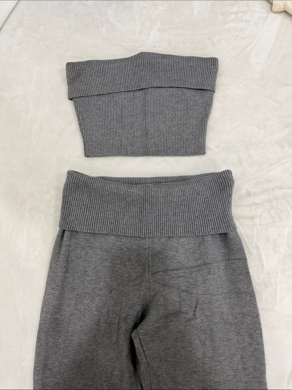 High-Waist Foldover Ribbed Leggings in Gray
